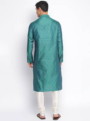 Deep Green Art Silk Woven Straight men kurta With Churidar 4