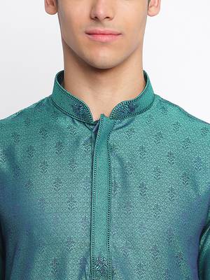 Deep Green Art Silk Woven Straight men kurta With Churidar 5