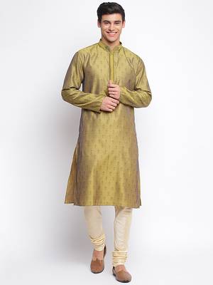 Gold Art Silk Woven Straight men kurta With Churidar 1