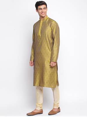 Gold Art Silk Woven Straight men kurta With Churidar 2