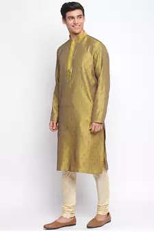Gold Art Silk Woven Straight men kurta With Churidar