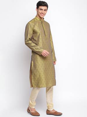 Gold Art Silk Woven Straight men kurta With Churidar 3