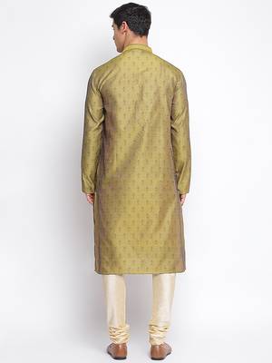 Gold Art Silk Woven Straight men kurta With Churidar 4