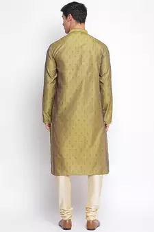 Gold Art Silk Woven Straight men kurta With Churidar