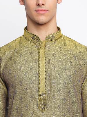 Gold Art Silk Woven Straight men kurta With Churidar 5