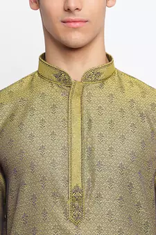 Gold Art Silk Woven Straight men kurta With Churidar