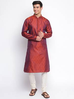 Orange Art Silk Woven Straight men kurta With Churidar 1