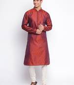 Orange Art Silk Woven Straight men kurta With Churidar