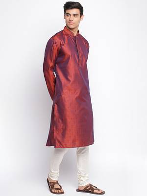 Orange Art Silk Woven Straight men kurta With Churidar 3