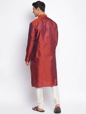 Orange Art Silk Woven Straight men kurta With Churidar 4