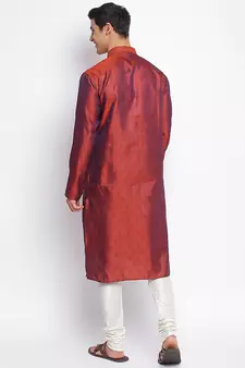 Orange Art Silk Woven Straight men kurta With Churidar