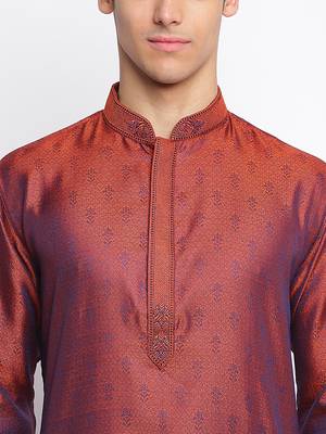 Orange Art Silk Woven Straight men kurta With Churidar 5