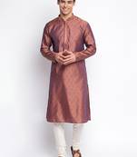 Purple Art Silk Woven Straight men kurta With Churidar