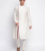 Cream Art Silk plain Straight men kurta With Churidar