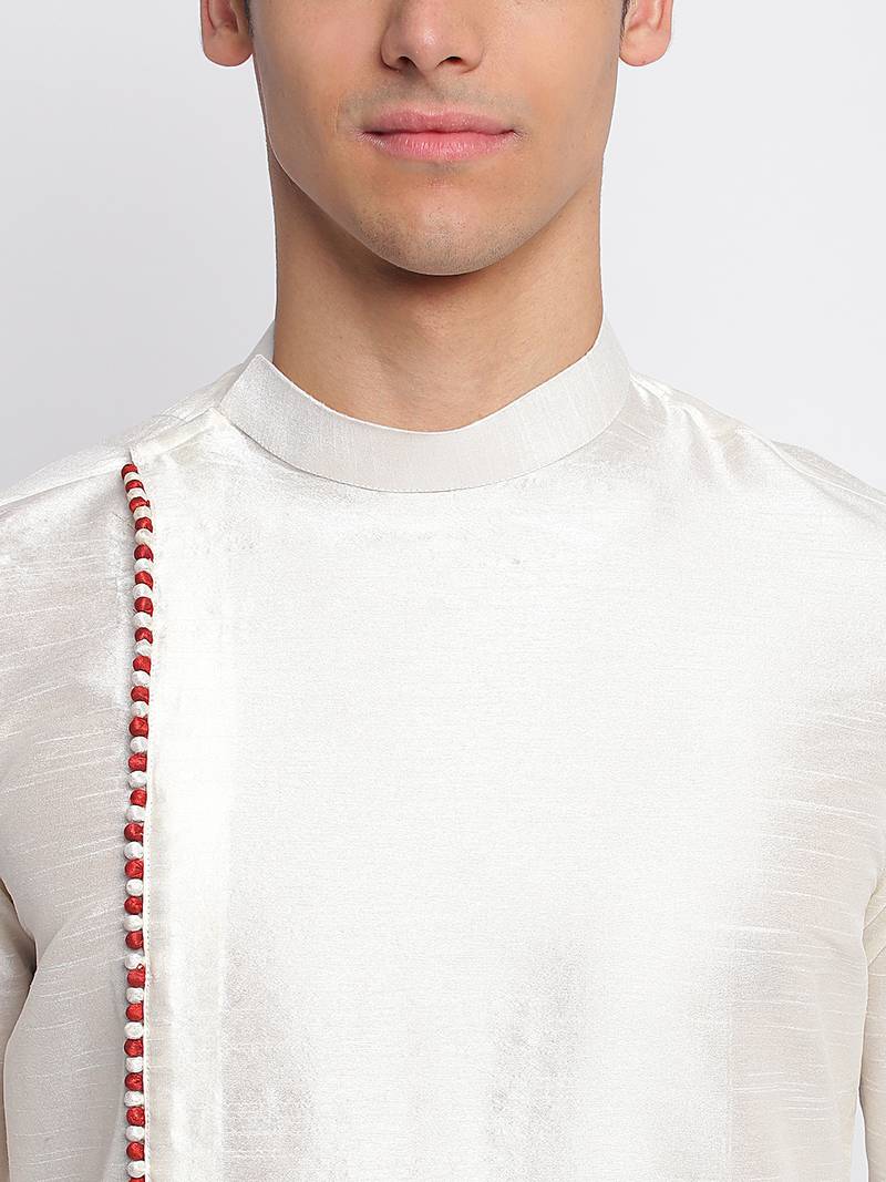 Cream Art Silk plain Straight men kurta With Churidar