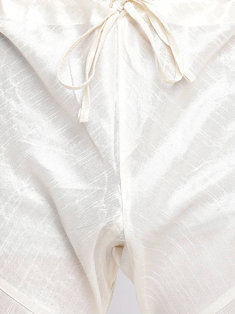 Cream Art Silk plain Straight men kurta With Churidar