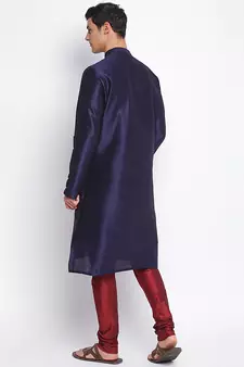 Deep Blue Art Silk plain Straight men kurta With Churidar