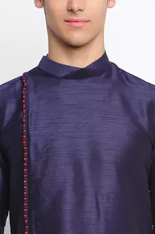 Deep Blue Art Silk plain Straight men kurta With Churidar
