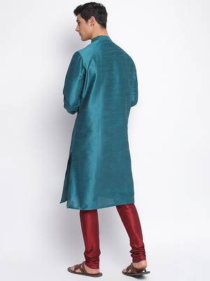 Deep Green Art Silk plain Straight men kurta With Churidar 4