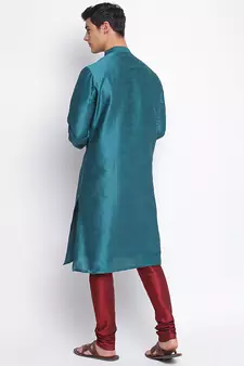 Deep Green Art Silk plain Straight men kurta With Churidar