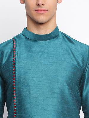 Deep Green Art Silk plain Straight men kurta With Churidar 5