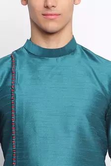 Deep Green Art Silk plain Straight men kurta With Churidar