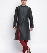 Fourleaf Green Art Silk plain Straight men kurta With Churidar