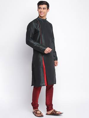 Fourleaf Green Art Silk plain Straight men kurta With Churidar 3
