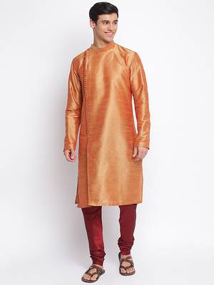Fawn Art Silk plain Straight men kurta With Churidar 1