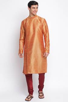 Fawn Art Silk plain Straight men kurta With Churidar