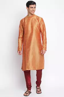 Fawn Art Silk plain Straight men kurta With Churidar