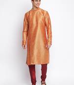 Fawn Art Silk plain Straight men kurta With Churidar