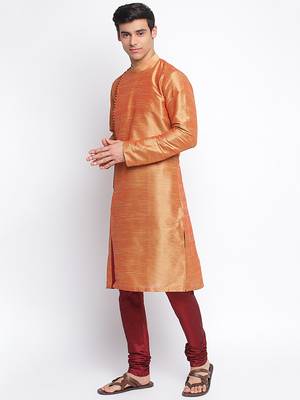 Fawn Art Silk plain Straight men kurta With Churidar 2