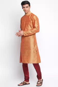 Fawn Art Silk plain Straight men kurta With Churidar