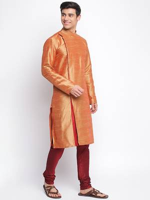 Fawn Art Silk plain Straight men kurta With Churidar 3