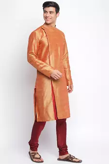 Fawn Art Silk plain Straight men kurta With Churidar