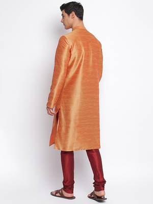 Fawn Art Silk plain Straight men kurta With Churidar 4