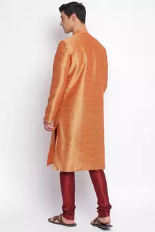 Fawn Art Silk plain Straight men kurta With Churidar