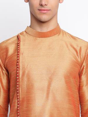 Fawn Art Silk plain Straight men kurta With Churidar 5