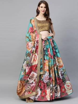 Multicolor embroidered organza semi stitched lehenga 1