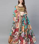 Multicolor embroidered organza semi stitched lehenga