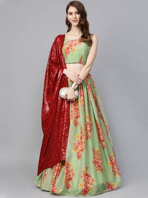Green embroidered organza semi stitched lehenga 1