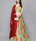 Green embroidered organza semi stitched lehenga