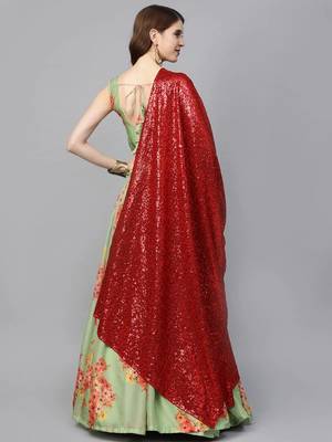 Green embroidered organza semi stitched lehenga 2