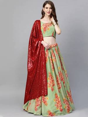 Green embroidered organza semi stitched lehenga 3