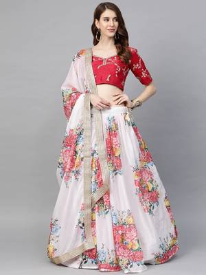 White embroidered organza semi stitched lehenga 1