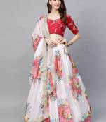 White embroidered organza semi stitched lehenga