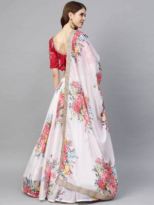 White embroidered organza semi stitched lehenga 2