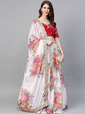 White embroidered organza semi stitched lehenga 3