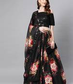 Black embroidered organza semi stitched lehenga